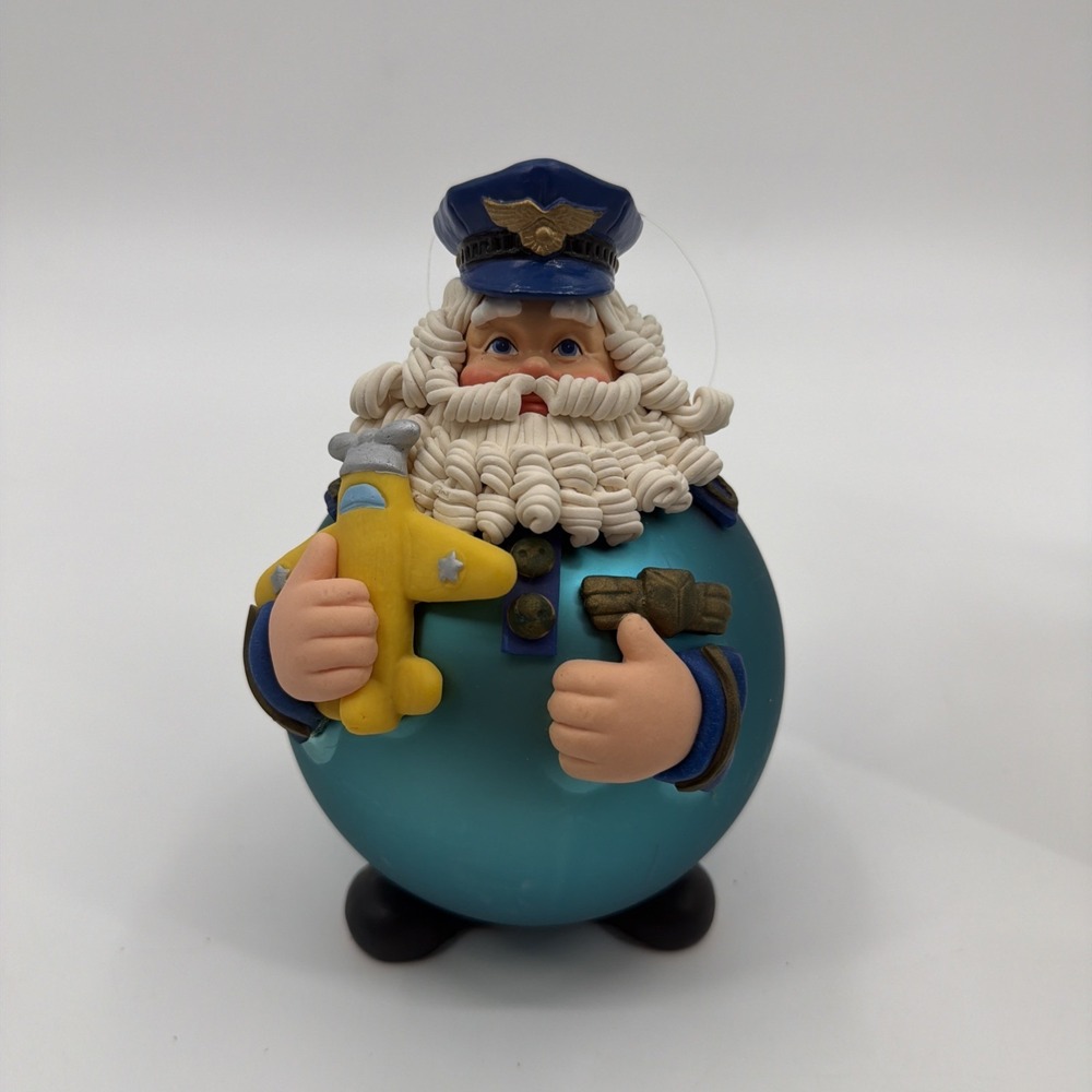 Vintage Department 56 Air Force Santa Glass Round Christmas Ornament